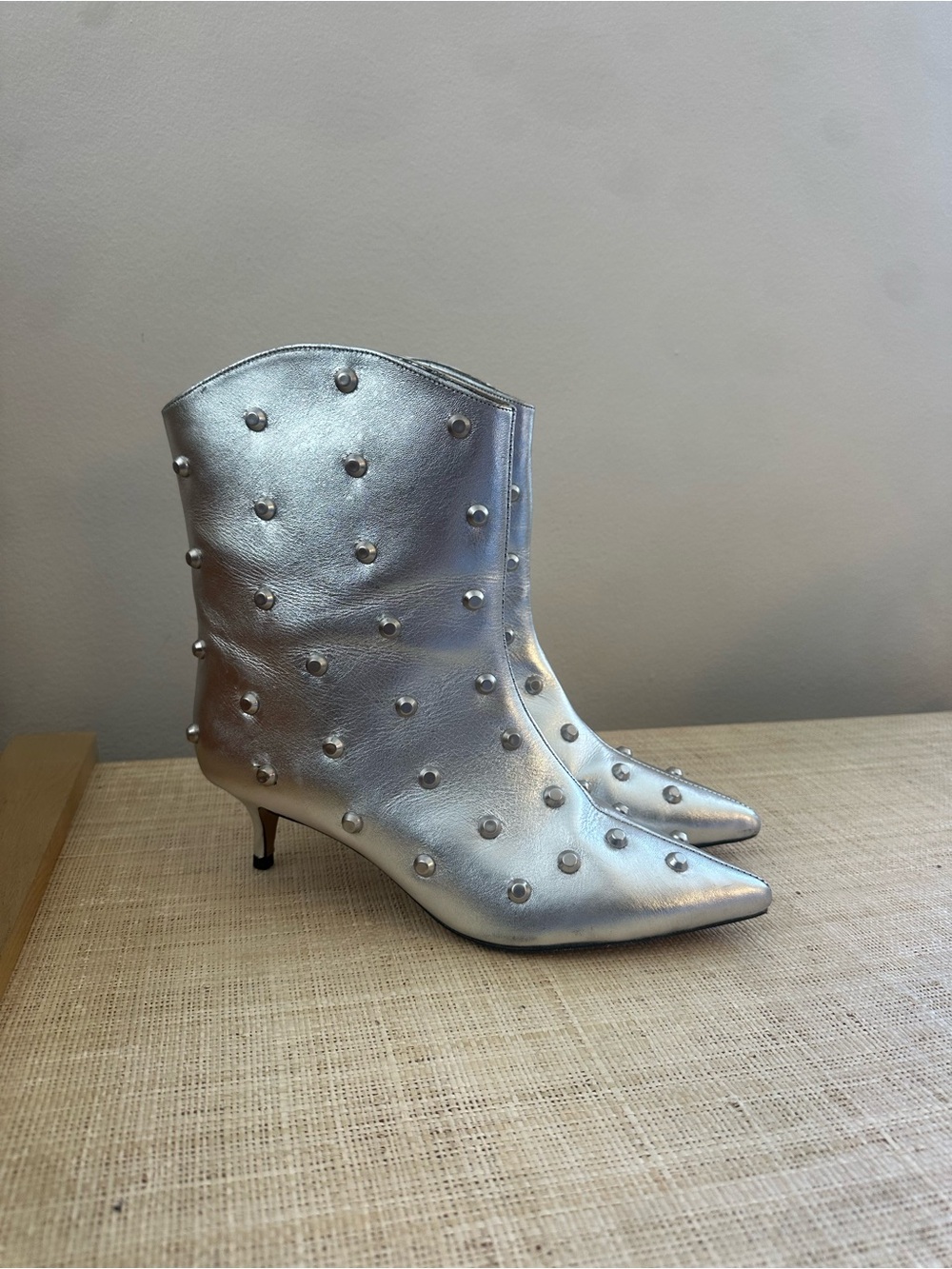 Schultz Silver Studded Pointed-Toe Ankle Boots